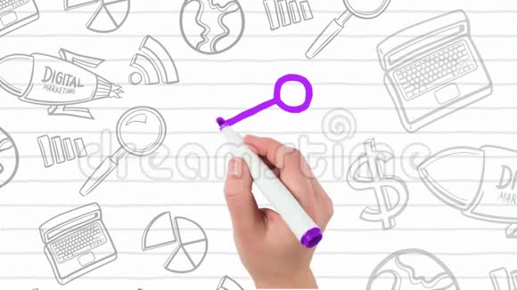分享图标与手绘图标在白色规则纸在背景视频的预览图