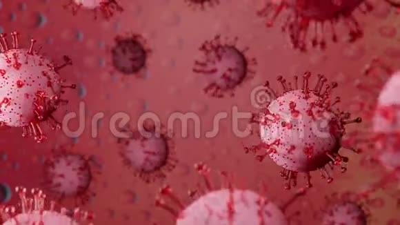 冠状病毒疾病COVID19医学三维渲染感染红色上的病毒保护covid19分子危险的亚洲ncov视频的预览图