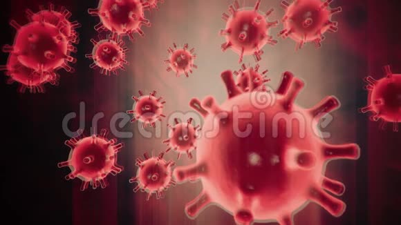 冠状病毒2019nCOV细胞在受感染生物体中的虚拟动画表现如红色球形视频的预览图