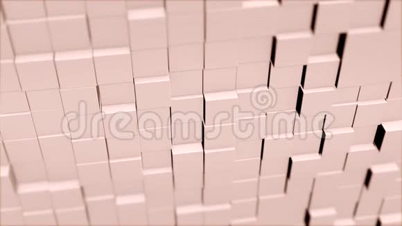 由浅粉色阴影中的立方体组成的墙的动画向前和向后混乱地移动视频的预览图
