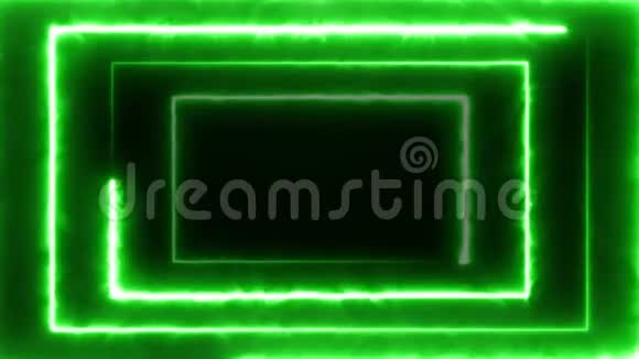霓虹矩形的绿色无缝动画发光的霓虹灯线文本和广告的抽象背景视频的预览图