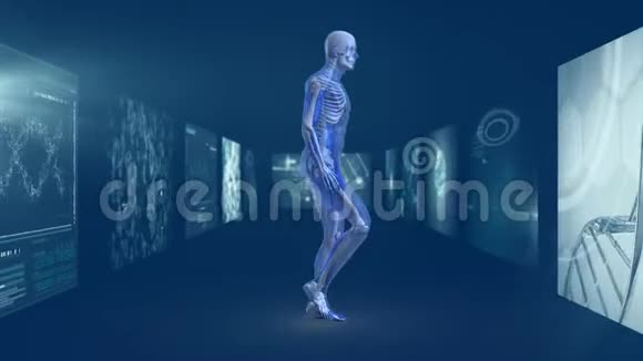 3D人行走与科学家屏幕旋转动画视频的预览图