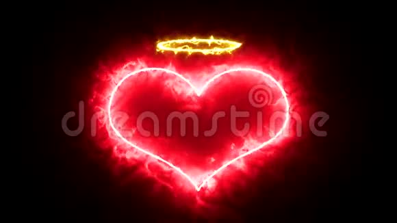 一颗燃烧的心和上面的光环作为爱和激情的象征视频的预览图