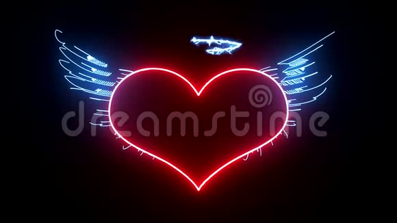 情人节卡片有天使的翅膀和文字我爱你霓虹灯视频的预览图