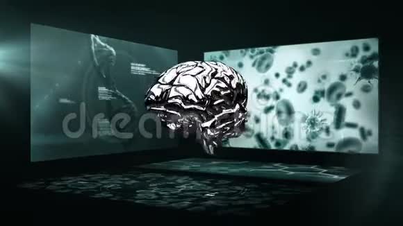 3D大脑旋转动画背景为科学家屏幕视频的预览图
