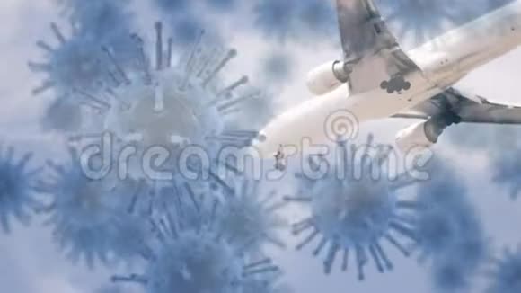 巨冠病毒在背景下以平面飞行传播视频的预览图