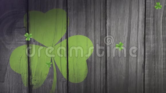 圣帕特里克节背景下漂浮着三叶草叶的绿色小可爱动画视频的预览图