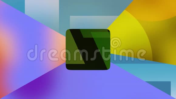 抽象几何形状背景以绿色正方形为中心以彩色多边形组成视频的预览图