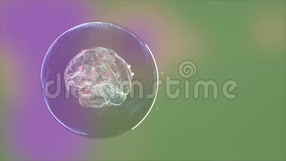 用红色bokeh颗粒抽象旋转人脑显示感染部位视频的预览图