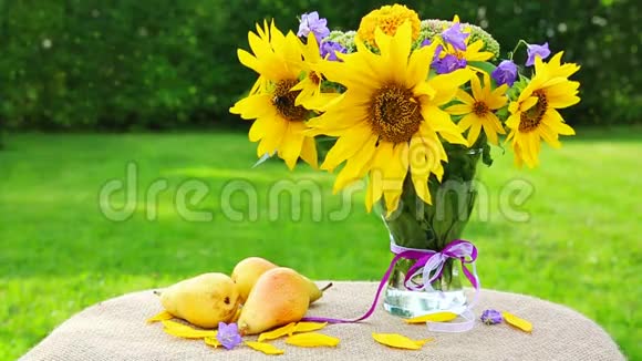 一束黄色的向日葵和蜜蜂视频的预览图