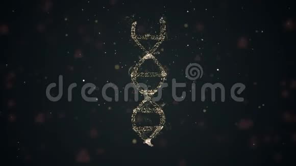 从金色粒子中提取出的数字DNA分子在充满闪光的黑暗中旋转视频的预览图