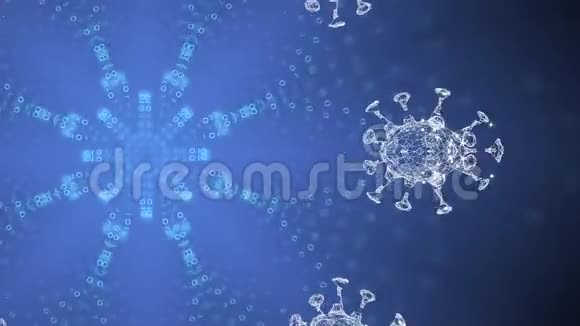 人类免疫系统病毒和细菌在蓝色屏幕上移动视频的预览图