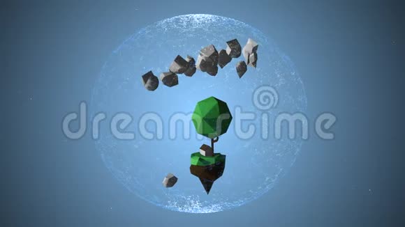 环境保护概念蓝色透明保护球内旋转小岛卡通动画视频的预览图