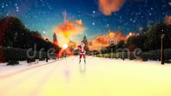 圣诞老人在公园小巷里跳舞下雪度假视频的预览图
