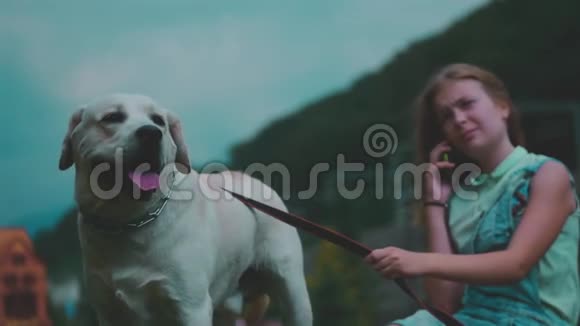 一个十几岁的女孩打电话在公园里和她最喜欢的狗玩他是个忠实的朋友视频的预览图
