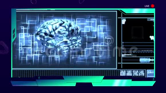 用数字屏幕上的连接网络播放大脑旋转动画并记录图标蓝色视频的预览图