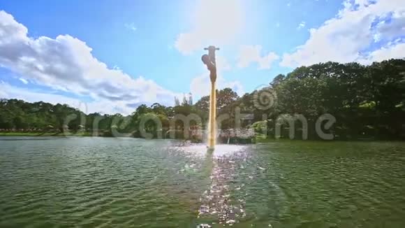公园内广湖水涟漪森林银行高喷泉视频的预览图
