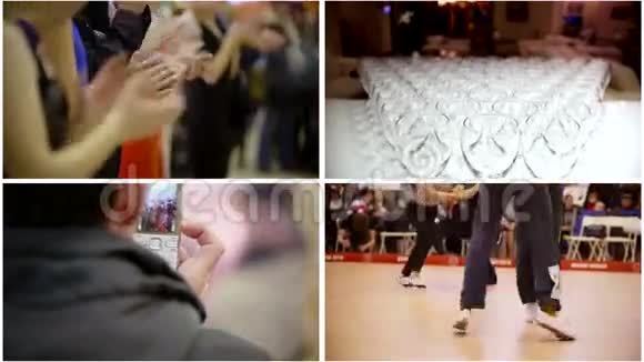 四位一体人们在聚会上的概念在舞蹈活动中起立鼓掌视频的预览图