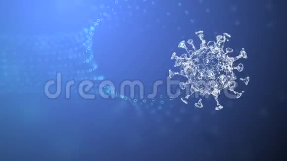 细菌病毒或细菌微生物细胞在蓝色背景上通过抽象隧道移动视频的预览图