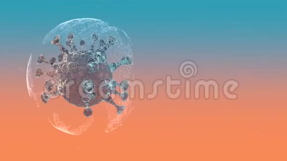彩色扫描显微照片的一些病毒三维渲染内故障球漂浮在橙色蓝色背景视频的预览图