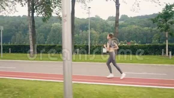 年轻女子跑步训练在夏季公园体育和健身训练视频的预览图