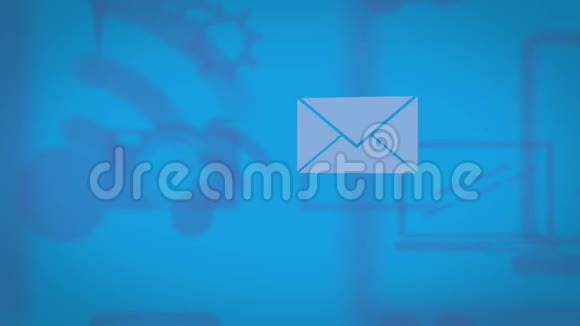 蓝色背景电子邮件图标动画视频的预览图