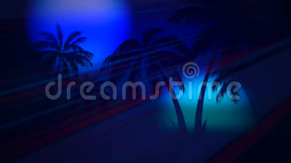 动感复古夏日抽象背景夜晚棕榈树视频的预览图