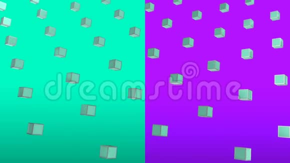 3D方块在紫色和绿色背景下移动视频的预览图