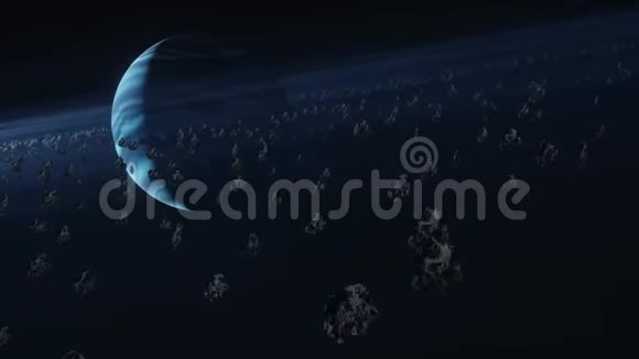 太空中的小行星场蓝色星系和小行星宇宙天空的星云视频的预览图