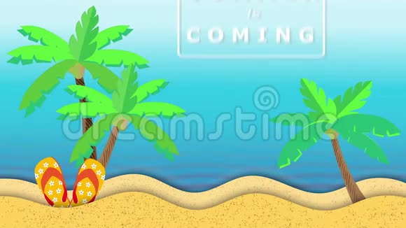 在沙丘上荡漾的波浪和摇曳的椰子树的动画视频的预览图