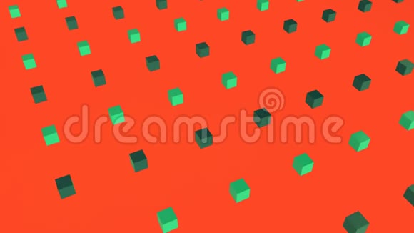 橙色背景下的3D绿色方块视频的预览图