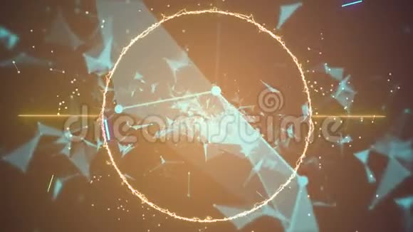 亚原子能量的动画发布霓虹蓝丛网络通过抽象的金色火焰环视频的预览图