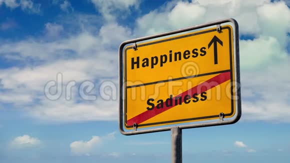 通往幸福和悲伤的路标视频的预览图