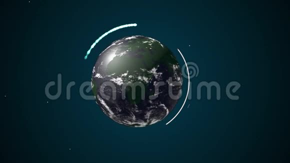 在暗绿色空间背景上由白色抽象粒子形成行星和臭氧层视频的预览图