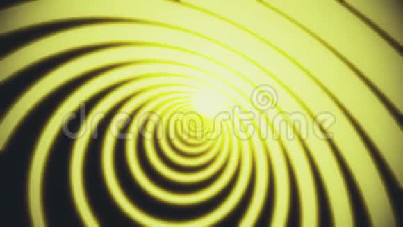 抽象霓虹灯圆隧道运动背景计算机生成的黄线环形霓虹隧道视频的预览图