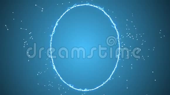 闪亮的轻笔沿着环形运动路径和旋转的蓝色背景充满白色丛连接视频的预览图