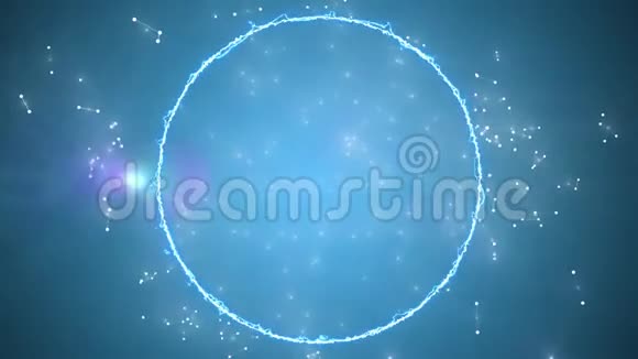 天气预报概念带有神经网络的动画闪电环和蓝色背景上抽象的闪闪发光的星星视频的预览图