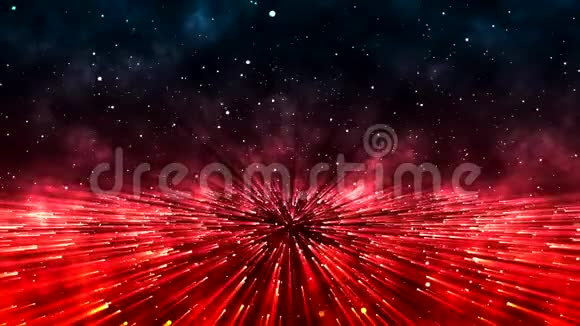 明亮旋转的红色粒子和明亮光线的空间视频的预览图