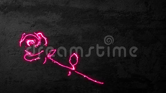 一朵玫瑰花在黑色的墙壁上散发着明亮的电能视频的预览图