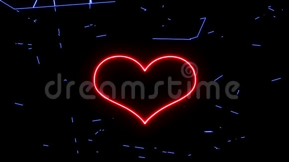 霓虹灯中的一个心脏信号周围环绕着一个样式化的线条视频的预览图