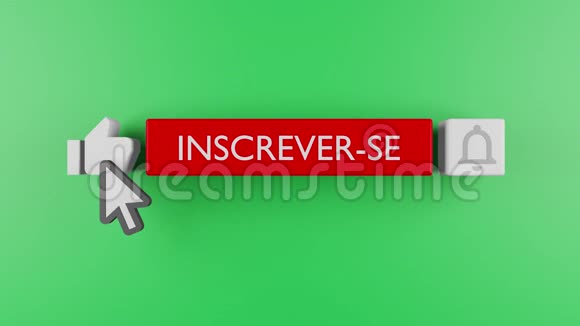 社交网络动画订阅按钮和贝尔通知绿色屏幕色度键背景在Portugue订阅视频的预览图