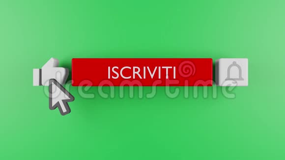 社交网络动画订阅按钮和贝尔通知绿色屏幕色度键背景意大利语订阅视频的预览图