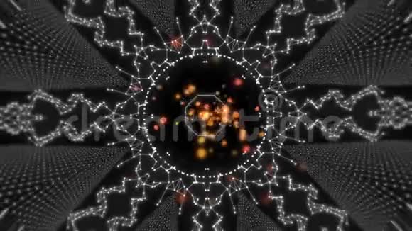 白色多角形图案和金波克粒子的发光成分从中心闪闪发光并爆炸视频的预览图