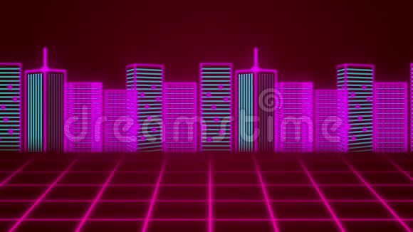 粉红色绿色和粉红色绘制的三维城市景观动画视频的预览图