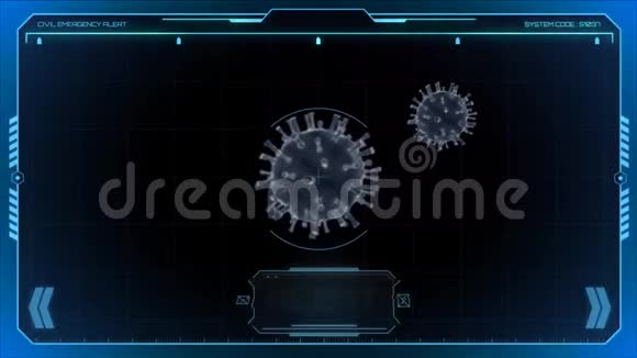 动画白色病毒在蓝色框架与黑色背景视频的预览图