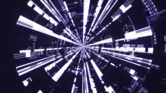 隧道内无限飞行霓虹灯抽象背景无缝环飞进绿色太空船隧道科幻视频的预览图