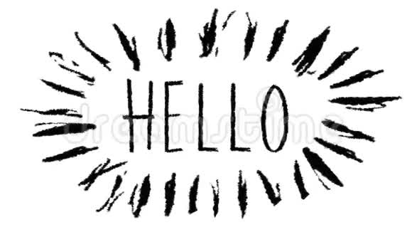 你好字母Scrible动画涂鸦hello单词手写字母在白色上闪烁视频的预览图