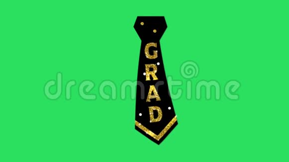动画黑色领带金色边缘与文字GRAD在绿色背景视频的预览图
