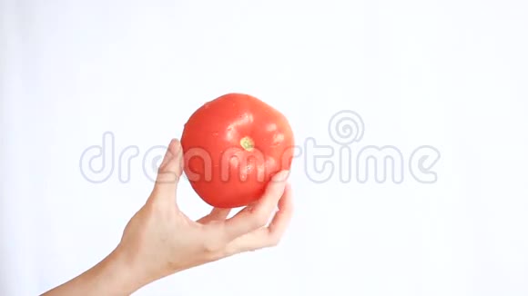 男人他的手在白色的背景上捧着一个番茄视频的预览图