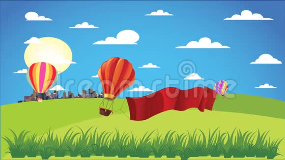热气球正在城市花园附近飞行视频的预览图